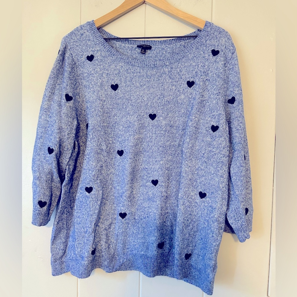 Talbots Heather Blue Sweater with Black Heart Accents